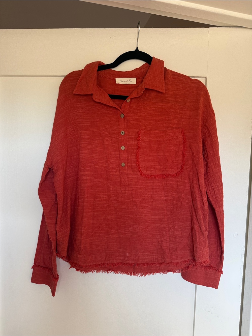 Doe & Rae Rustic Orange Red Button-Front Gauze Shirt